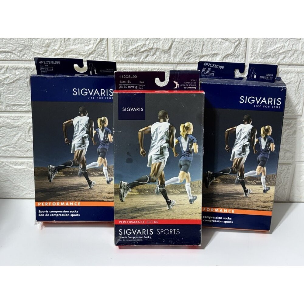 SIGVARIS 412CLL99 & 4P2CSMU99 20-30 mmHg Performance Compression Sock SM Black